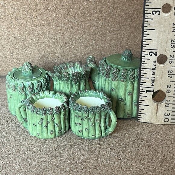 Vtg 90s Miniature Resin Asparagus Tea Set Mini Doll House Plate Garden Cottage - Picture 8 of 16